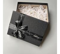 Black Gift Box for Presents, 1pcs Premium Gift Boxes with Lid Ribbon Shredded Paper (Small Size: 12.5x17.5x6.5CM), Recctangle Empty Cardboard Box for Birthday/Valentines Day/Wedding/Gift Packaging