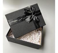 Black Gift Box for Presents, 1pcs Premium Gift Boxes with Lids Ribbon Shredded Paper (Medium Size: 20x14x8CM), Recctangle Empty Cardboard Box for Birthday/Valentines Day/Wedding/Gift Packaging