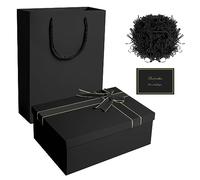 Black Gift Box, Luxury Gift Boxes with Lids Ribbon Greeting Card Shredded Paper and Paper Gift Bag Jewellery Gift Boxes for Valentines Day Presents Birthdays Wedding Anniversaries(22 * 16 * 8.5cm)