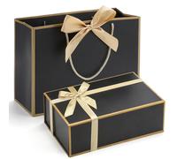 Black Gift Box with Bag Set, 9.5x6x3'' Gift Boxs with Lids Magnetic Closure for for Men Presents, Collapsible Packaging Box for Bridesmaid Gifts Boxes, Cute Box, Birthday Gift box, Magnetic Gift Boxe