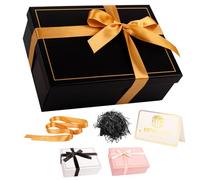 Black Gift Box with Lid 25x18x9cm Medium/Large Luxury Gift Boxes for Presents, Cardboard Empty Gift Box for Birthday Christmas Wedding Valentines Day Present Box for Her Women Men with Ribbon