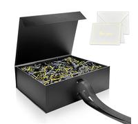 Black Gift Box with Lid for Presents, 23 * 17 * 7cm Luxury Magnetic Gift Boxes with Ribbon Greeting Card Shredded Paper, Present Box for Gifts Christmas, Hanukkah, Fathers Day, Weddings, Birthdays