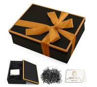Black Gift Box with Lid, Premium Present Box with Shredded Paper Ribbon Greeting Card Large Gift Box for Weddings, Birthdays, Anniversaries, 25x18x8.5cm (Black ）