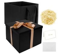 Black Gift Box with Lids 23x23x18cm Deep Gifts Packaging with Ribbon, Large Luxury Gift Boxes with Bag Shredded Paper Card for Birthday Wedding Anniversaries