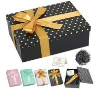 Black Gift Boxes for Presents,Large Polka Dot Gift Boxes with Lids & Raffia Paper & Ribbon & Greeting Card,25×18×8.5cm Foldable Empty Gift Box for Christmas Birthdays Holidays Gift Box (Black)