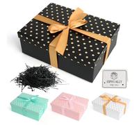 Black Gift Boxes with Lids Large Gift Boxes for Presents Gold Dots Foldable Present Boxes with Card, Shredded Paper, Ribbon for Valentines Day Christmas Birthday Anniversaries Weddings (Black)