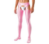 Black Gift Shiny Silky Four Sided Hollow Leggings for Men Open Lingerie Plus Size Women Multipack, pink, XL