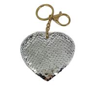 Black Ginger Large Heart Keyring With Sequins Purple Pink Or Silver (Silver)