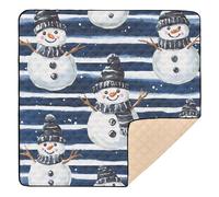 Black Gingerbread Snowman Royal Blue Striped Cartoon Cute Large Stylish Baby Activity Play Mat for Floor Non-Toxic Baby Kick Crawling Mat for Babies Infants Toddlers, 50'' x 50''