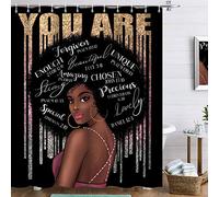 Black Girl African American Shower Curtain 72Wx72L Inch Woman Afro Queen No Shining Gold Waterproof Polyester Fabric 12 Pack Plastic Hooks
