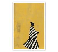 Black Girl Canvas Wall Art Trendy Afro American Wall Decor 16×24in Unframed | Black Woman With Stripes Prints Poster, Abstract African American Girls With Stripes Dress Painting Posters For Living Room