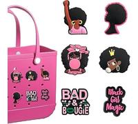 Black Girl Charms for Bogg Bag Accessories Decoration for Simply Southern Beach Totes,Rubber Beach Totes Accessories
