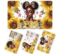 Black Girl Credit Card Skin - 4 Pcs Golden Motivational Quotes Aesthetics Debit Card Cover Stickers, Sunflower Butterfly Personalized Waterproof Credit Cards Sticker Decals DIY Key Cards Decorations