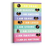 Black Girl Empowerment Wall Art, I Am Smart Strong Positive Affirmation Canvas Print, Inspirational Decor for Kids Bedroom, Playroom or School (Framed,16x24inch(40x60cm))