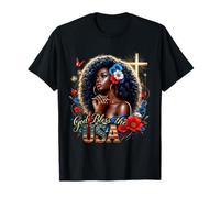 Black Girl Flag Melanin Afro 4th Of July God Bless The USA T-Shirt