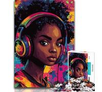 Black Girl Listening to Music 1000 Pieces Jigsaw Puzzle for Adults& Teens,Game Toys Every Piece Is Unique - Challenging Family Fun Game (38x26cm)