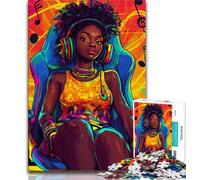 Black Girl Listening to Music Jigsaw Puzzles for Adults 1000 Jigsaws,Family Game Stress Reliever Difficult Challenge Secret Santa Gifts 50x75cm