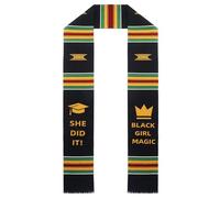 Black Girl Magic Graduation Stole She Did It, Kente Graduation Stole Class of 2026, Authentic Kente Pattern She Did It, Unisex Adult African Art Kente Vibrant Colors Sash Stole Scarf 70 Inches Long