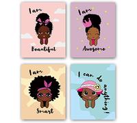 Black Girl Wall Art,Motivational Black Girl Wall Art,African American Girl Art Painting,Inspirational Black Girl Wall Art,Decor for Girls Bedroom,Wall Art for Girls Bedroom, Set of 4 - No Frame,8"x10"
