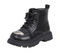 Black Girls Ankle High Boots Kids Pull Tab Anti Collision Stitching Classic Lace Up Side Zipper Shoes Outdoor Walking Combat Shoes UK Size 11