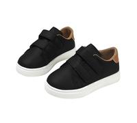 Black Girls' Double Hook and Loop Strap Sneakers - Classic Faux Leather Athletic School Shoes Soft Cushioned Sole Kids Trainers for School Days, Outdoor Casual Outings UK Size 10