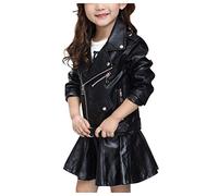 Black Girl'S Faux Leather Jacket For Kids Pu Motorcycle Biker Outwear Children'S Solid Color Zipper Crop Coat Winter Coats Cool Girls Fashion Streetwear Y2k Clothes With Zip Pockets 12-13 Years