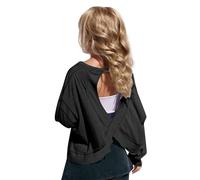Black Girls' Long-Sleeve Summer Tshirts Open-Back Athletic Tops - Soft Casual Outing Crop Tops for Dance Gym School Active Play Cute Loose Fit Activewear 7 Years