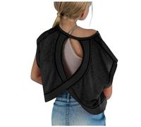 Black Girls' Long-Sleeve Summer Tshirts Open-Back Athletic Tops - Soft Casual Outing Crop Tops for Dance Gym School Active Play Cute Loose Fit Activewear 13 Years