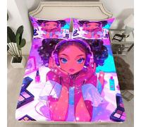 Black Girls Magical Bedding Set King American African Princess Fitted Sheets Deep Pocket for Girls Kids Colorful Bed Sheets for Teen Women Fashion Makeup Decor Sheets 2 Pillow Cases