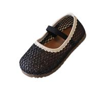 Black Girls' Mary Jane Shoes Mesh Cut-Out Flat Sandals - Elastic Strap Soft Sole Flat Shoe Casual Outing Beach Sandals for Daily Wear School Summer Outing