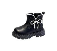 Black Girls Pearl Bow Ankle Boots Side Zip Princess School Shoe Size 9