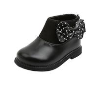 Black Girls Polka Dot Bow Boot Kids Walking Boots Back Zipper Ankle-high Faux Leather Knit Panel School Shoes Cute Round Toe Lightweight Winter Hiking Footwear UK Size 2