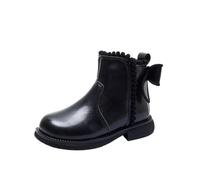 Black Girls PU Ankle Boots Side Zipper Bow School Walking Shoes Size 1
