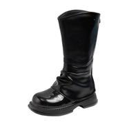 Black Girls Ruched Mid Calf Boots Fleece Back Zipper School Shoes Size 10