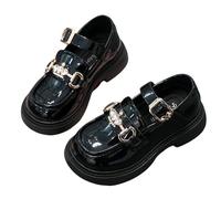 Black Girls Shiny Metal Buckles School Shoes Sparkling Rhinestones Strap Classic Low Heel Faux Leather Thick Shoes Everyday Wear Footwear Hiking UK Size 1.5