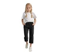 Black Girls Summer Pants Sweatpants Baggy Lightweight Solid Color Comfy Capris with Pockets 3/4 Length Straight Leg Drawstring Waist Girl School Trousers 10 Years Kids Joggers Loose Fit