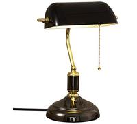 Black Glass Bankers Desk Lamp Reading Classic Retro LED Table Lamp Vintage Brass Pull Chain Switch Plug-in Nightstand Bedside Light for Home Office Bedroom Study Desk