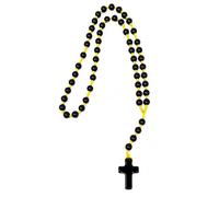Black Glass Catholic Rosary Beads 8mm with Yellow Thread, Smooth Prayer Necklace with Black Cross, Traditional Five Decade Christian Prayer Beads for Church, Meditation & Daily Devotion
