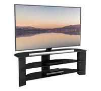 Black Glass Corner TV Stand 130cm, Upto 65" TVs, 3 Tier Unit, Shelves Cable Mgmt