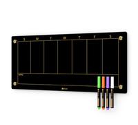 Black Glass Golden Weekly Dry Erase Calendar Whiteboard for Wall, to Do List & 7 Days Planner White Board for Home Office, 23x9.5", 4 Wet Erase Markers Included, Yeoux