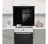 Black Glass Kitchen Splashback Splatter Screen 6mm Toughened Polished Edge Glass Fittings Included (60 x 65cm)
