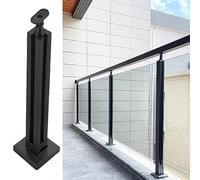 Black Glass Railing Post Clamps with Connectors, Indoor Outdoor Balcony Stairs Deck Courtyard Glass Fence Spigot for Round/Square Handrails, Built-in Rubber Strip(Black Corner Post-100cm)