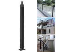 Black Glass Railing Square Post, Metal Balustrade Column for Indoor Stair Outdoor Balcony, Modern Floor Mounted Glass Panels Post with Glass Clamp(End Post,105cm(41.3in))
