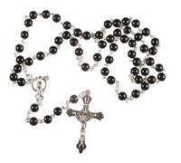 BLACK Glass Rosary Beads Rosaries Silver Metal Crucifix