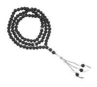 Black Glass Rosary Bracelet with Tassel for Worship and Pilgrimage