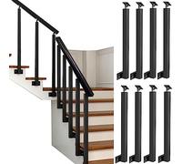 Black Glass Stair Railing Posts for Indoor/Outdoor Steps, Durable Iron Balustrade, Easy Installation for Hotels, Modern Design for Safety and Style