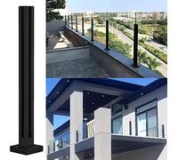 Black Glass Staircase Railing Post with Slots & Base - Outdoor Baluster Support for Steps Balcony & Deck - 115cm/45.3in Corner Post for Enhanced Safety & Style