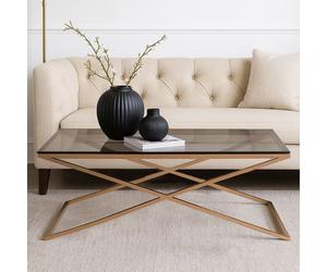 Black Glass Top and Gold Criss Cross Base Coffee Table | Montril