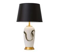 Black Glazed Porcelain Table Lamps with Fabric Shade, Hand-Painted Ceramic Aent Lighting for Living Room Bedroom Office Hotel Decor