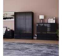 (Black) Glinton 3pc Bedroom Furniture Set High Gloss (10)